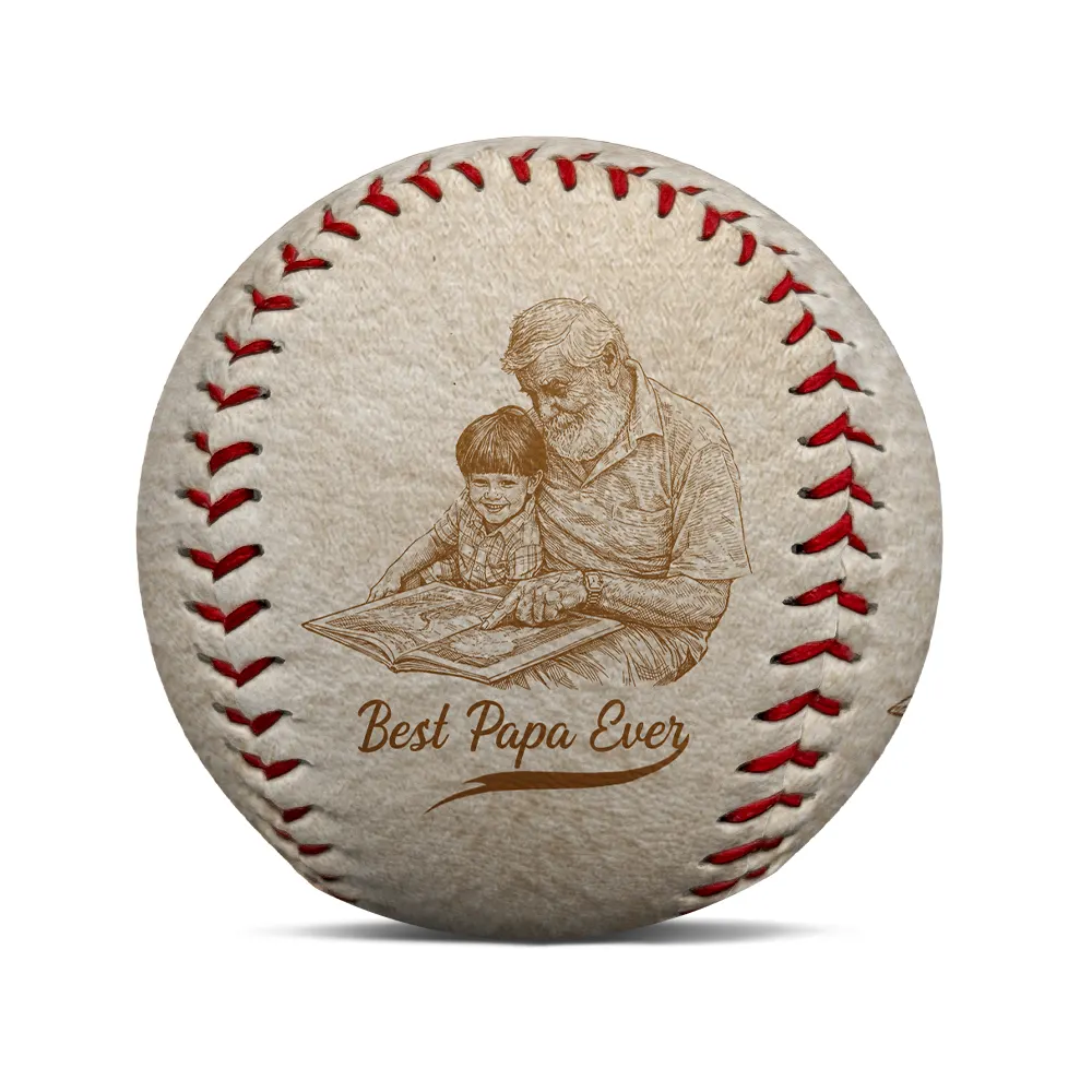 Custom Photo Pencil Drawing Engraved Best Dad Grandpa Ever - Personalized Baseball, Softball - Image 3