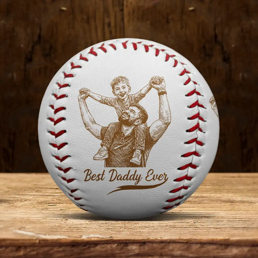 Custom Photo Pencil Drawing Engraved Best Dad Grandpa Ever - Personalized Baseball, Softball - Image 6
