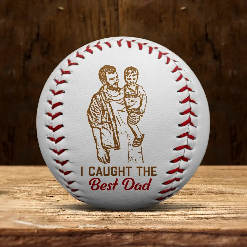 Custom Photo Pencil Drawing I Caught The Best Dad - Personalized Baseball, Softball - Image 6