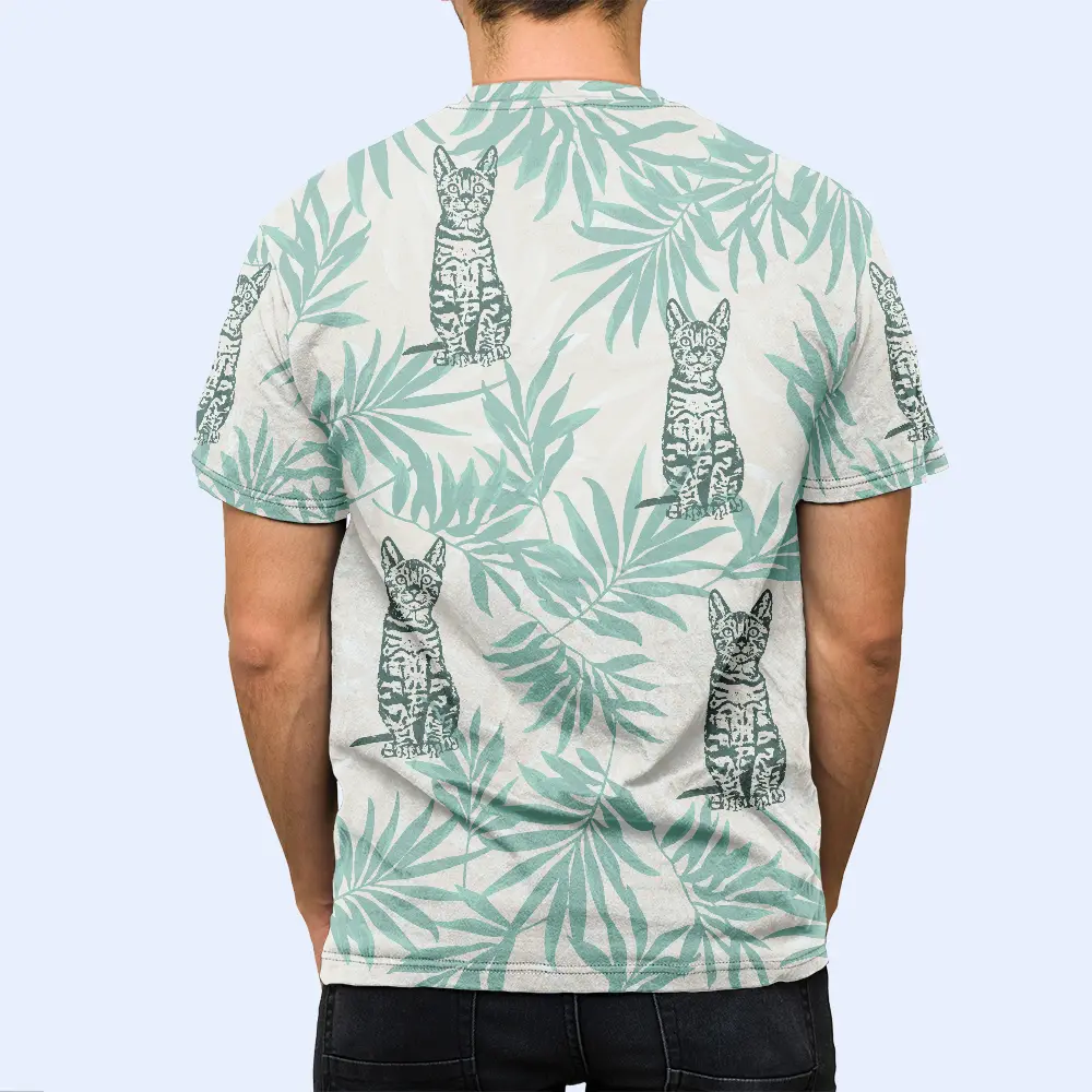 Custom Photo Pencil Drawing Palm Leaf Vacation Vibe - Personalized Full Print T Shirt - Image 8