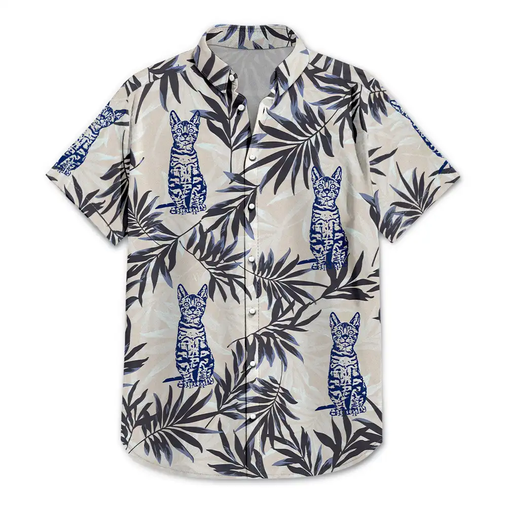 Custom Photo Pencil Drawing Palm Leaf Vacation Vibe - Personalized Hawaiian Shirt - Image 4