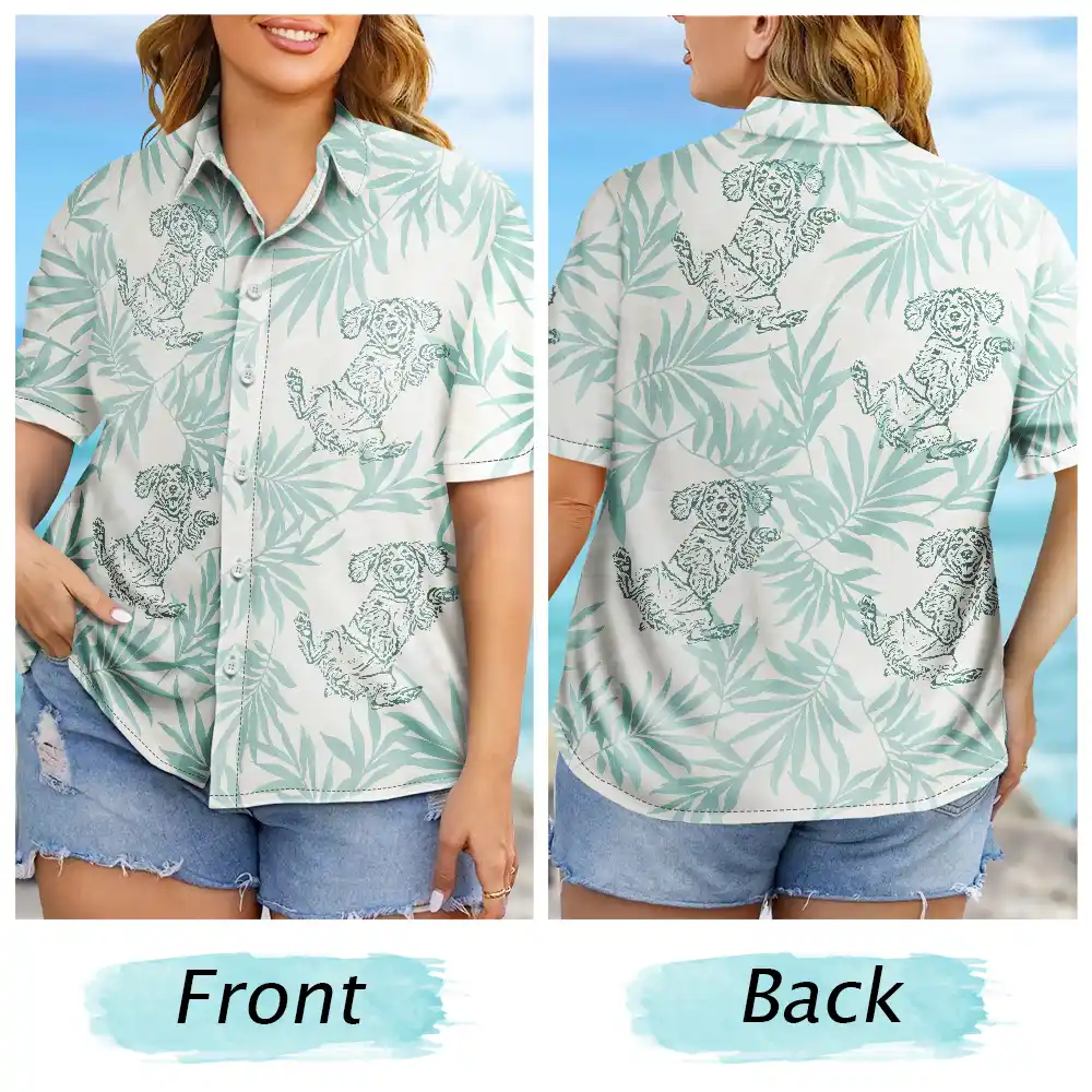 Custom Photo Pencil Drawing Palm Leaf Vacation Vibe - Personalized Hawaiian Shirt - Image 7