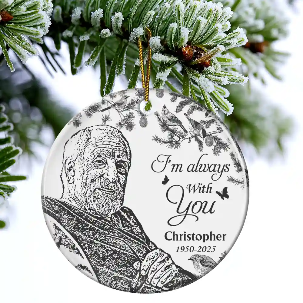 Custom Photo Pencil Drawing Toile De Jouy Memorial Although You Cannot See Me - Personalized Circle Ceramic Ornament - Image 5