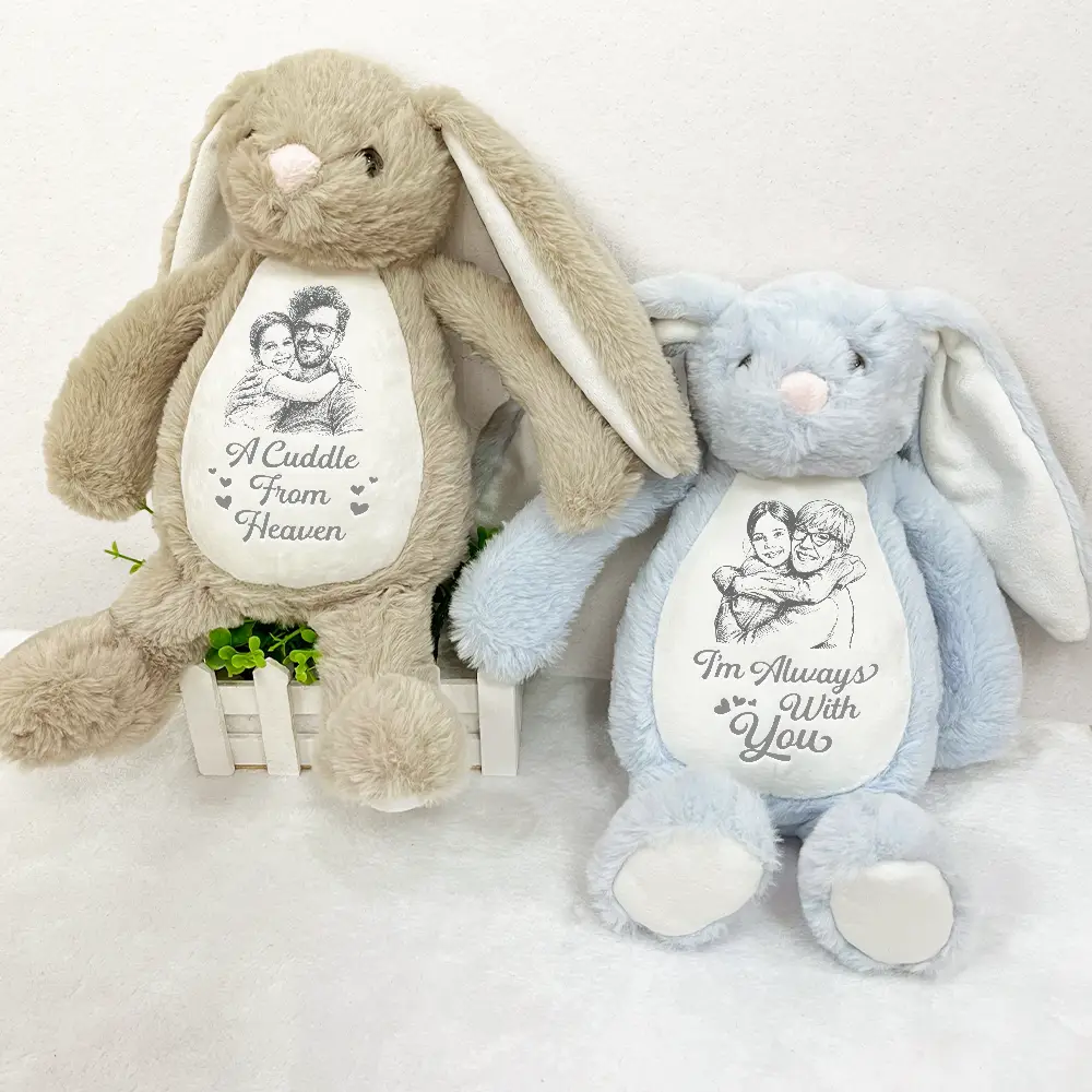 Custom Photo Pencil Sketch A Cuddle From Heaven Memorial - Personalized Soft Toy Bunny - Image 4