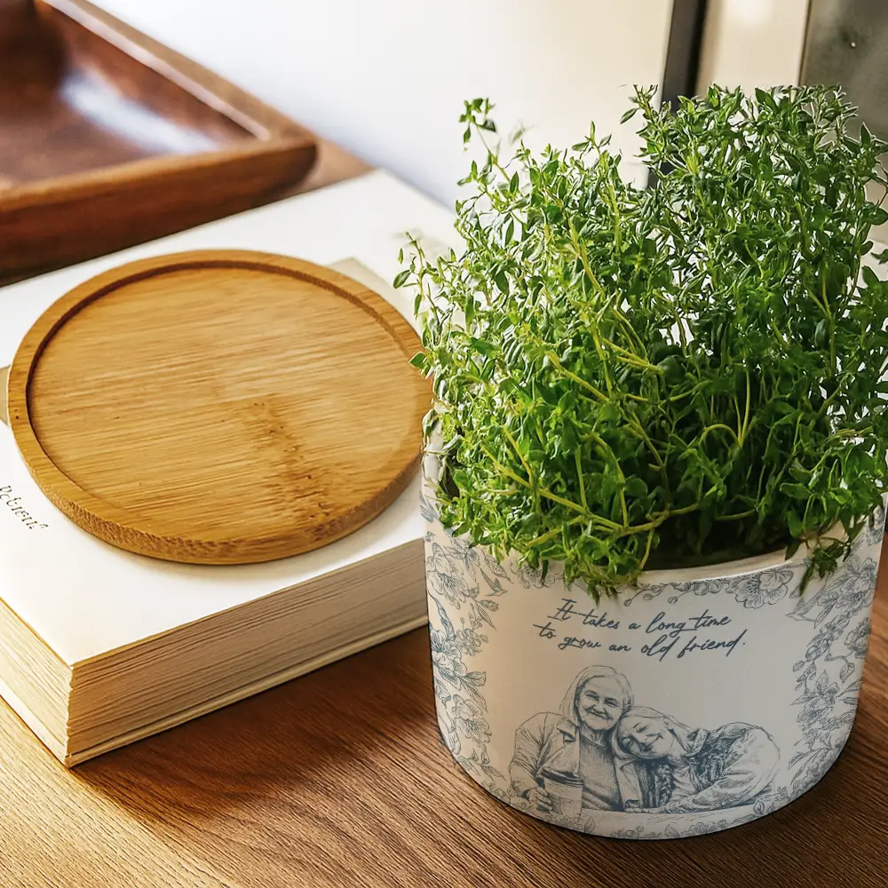 Custom Photo Pencil Sketch A True Friendship Is A Journey Without An End - Personalised Ceramic Plant Pot - Image 4