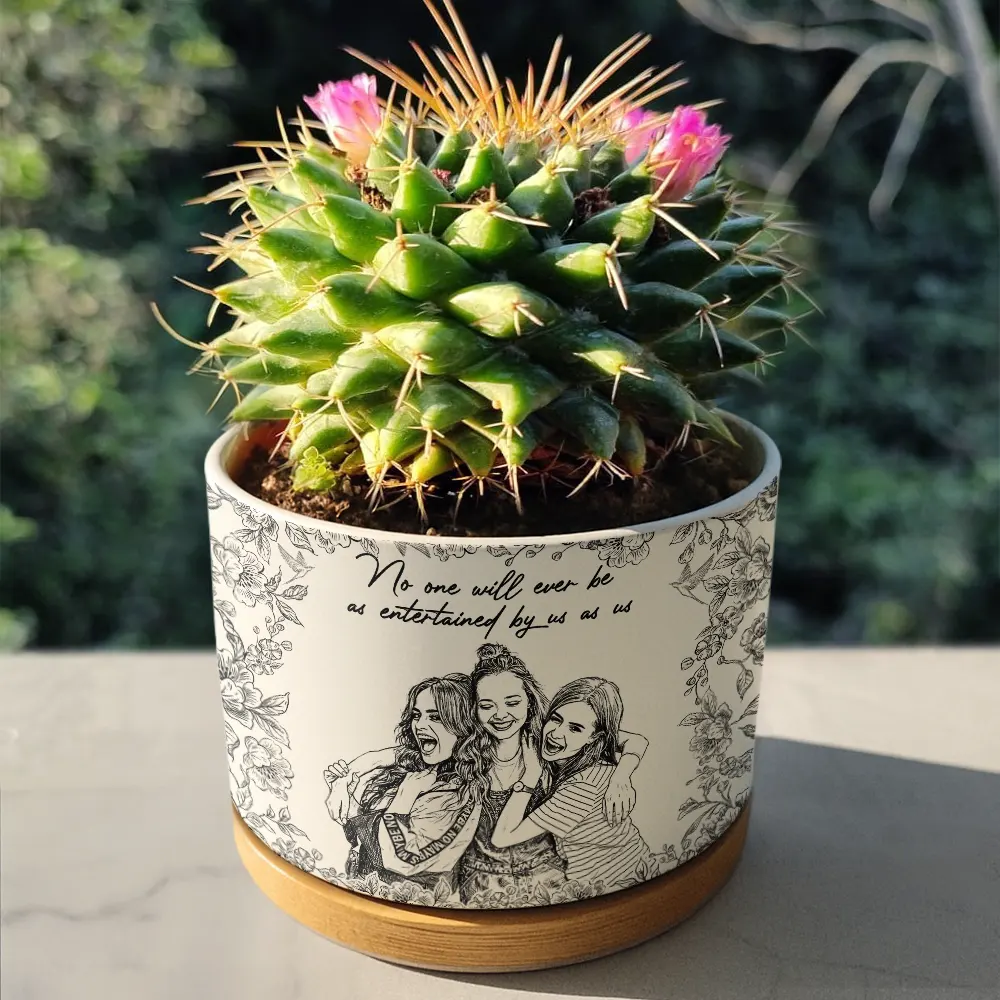 Custom Photo Pencil Sketch A True Friendship Is A Journey Without An End - Personalised Ceramic Plant Pot - Image 5