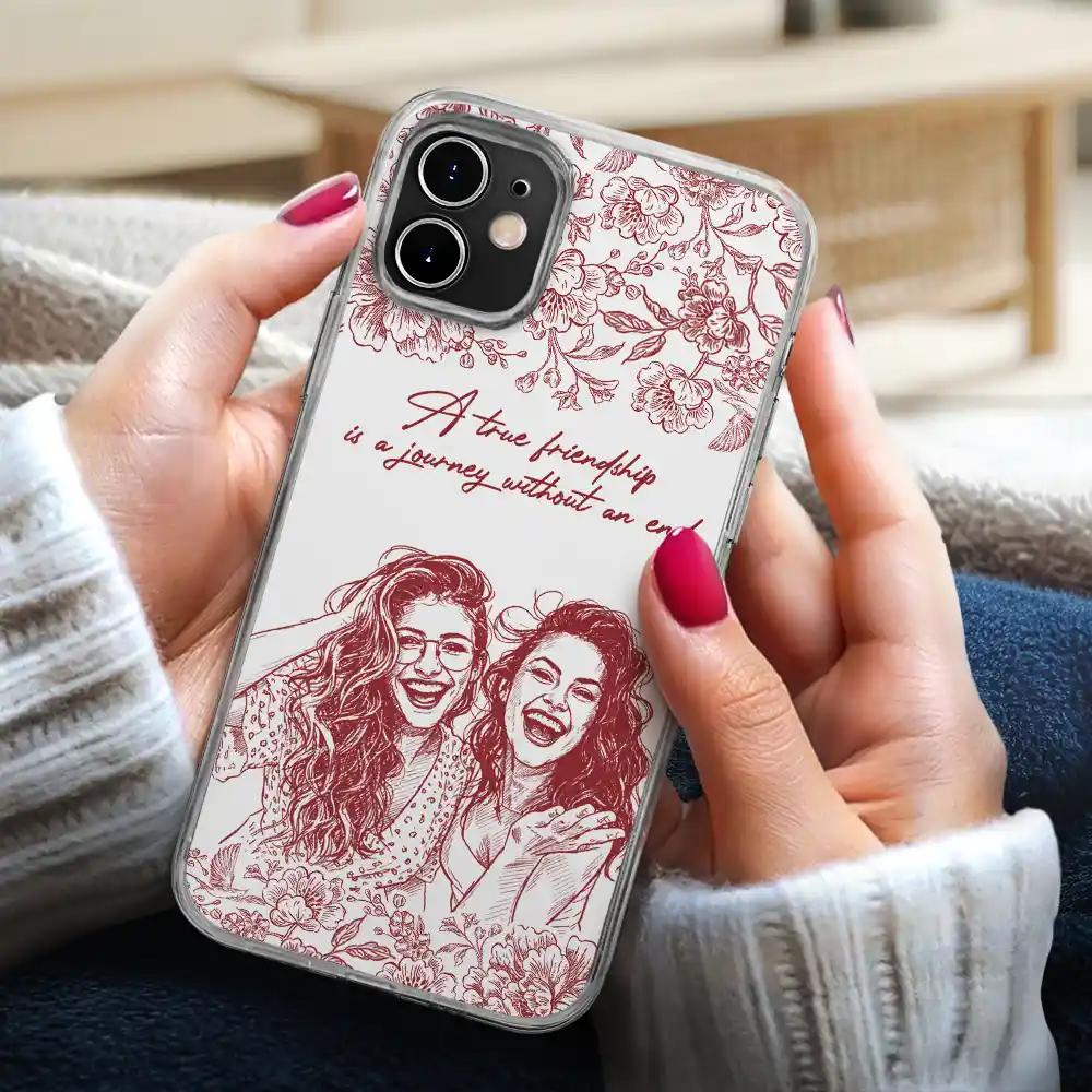Custom Photo Pencil Sketch A True Friendship Is A Journey Without An End - Personalized Clear Phone Case - Image 4