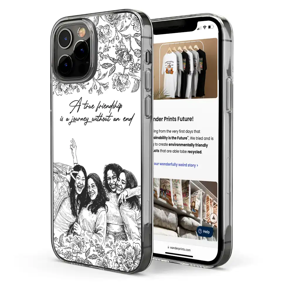 Custom Photo Pencil Sketch A True Friendship Is A Journey Without An End - Personalized Clear Phone Case - Image 5