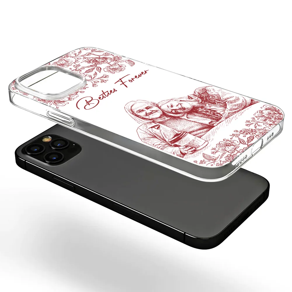 Custom Photo Pencil Sketch A True Friendship Is A Journey Without An End - Personalized Clear Phone Case - Image 6