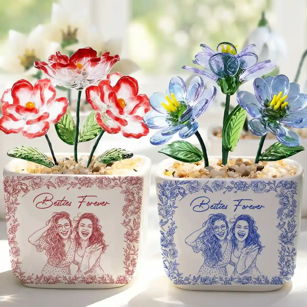 Custom Photo Pencil Sketch A True Friendship Is A Journey Without An End - Personalized Glass Flower Plant Pot - Image 4
