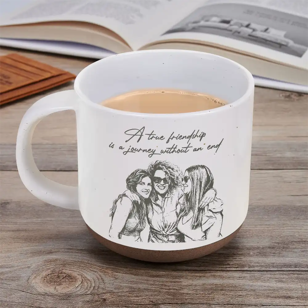 Custom Photo Pencil Sketch A True Friendship Is A Journey Without An End - Personalized Pottery Mug - Image 6