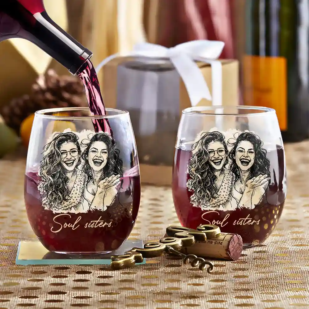 Custom Photo Pencil Sketch A True Friendship Is A Journey Without An End - Personalized Stemless Wine Glass - Image 4