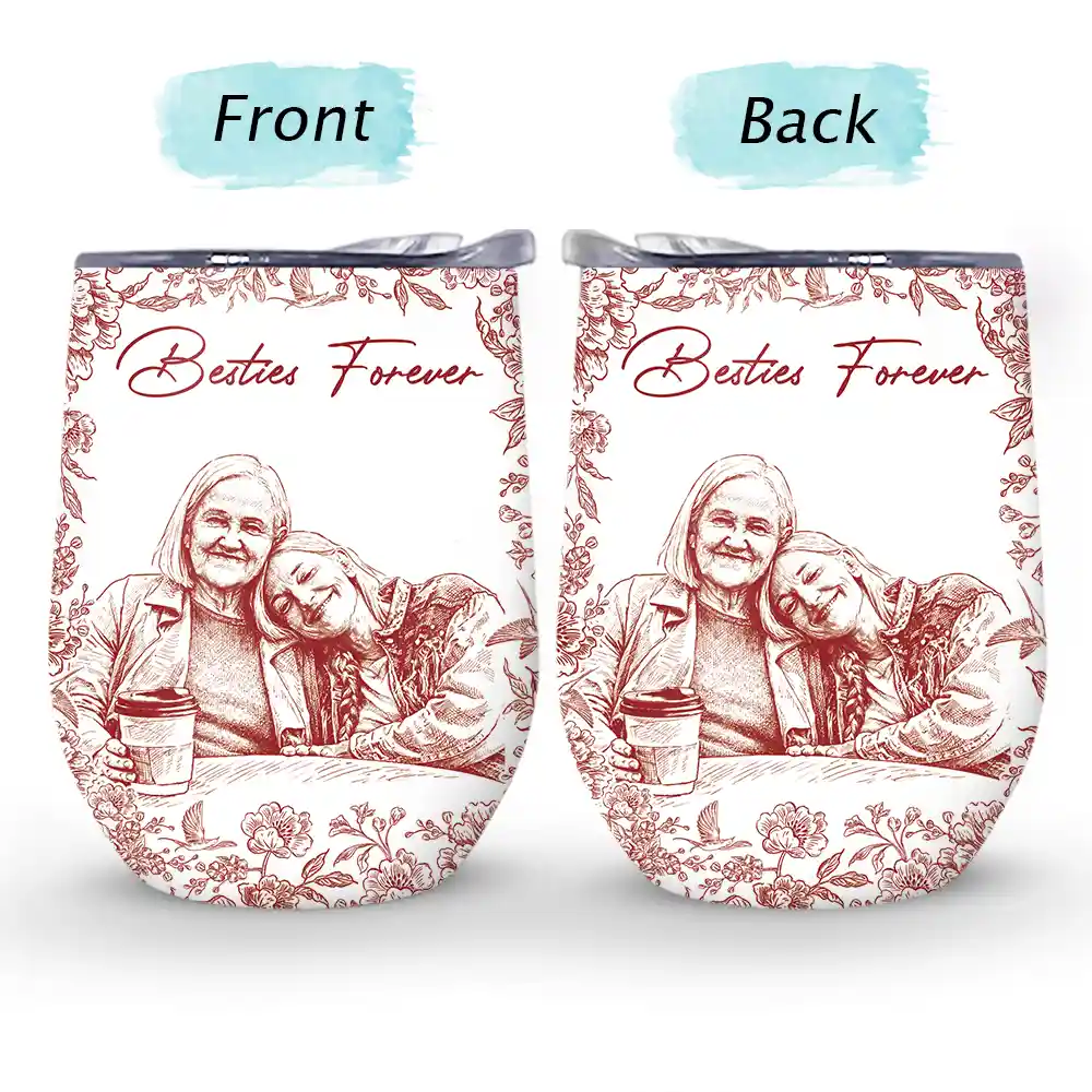 Custom Photo Pencil Sketch A True Friendship Is A Journey Without An End - Personalized Wine Tumbler - Image 5