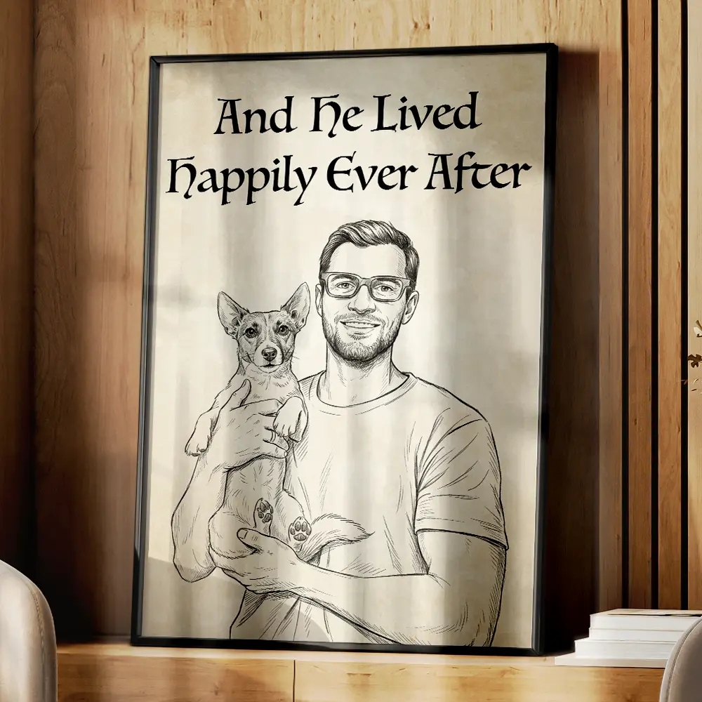 Custom Photo Pencil Sketch And She Lived Happily Ever After Dog Cat - Personalized Poster - Image 5