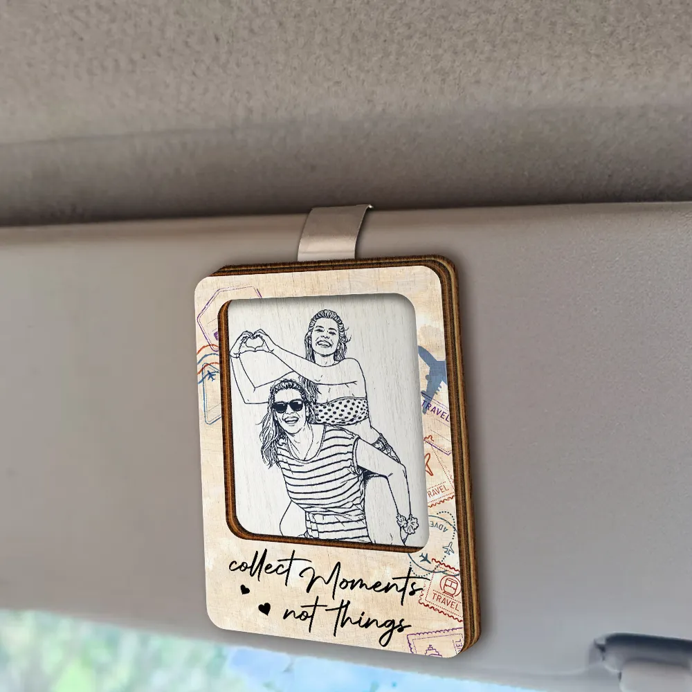 Custom Photo Pencil Sketch And So The Adventure Begins Traveling Couple - Personalized Custom Shaped Car Visor Clip - Image 3