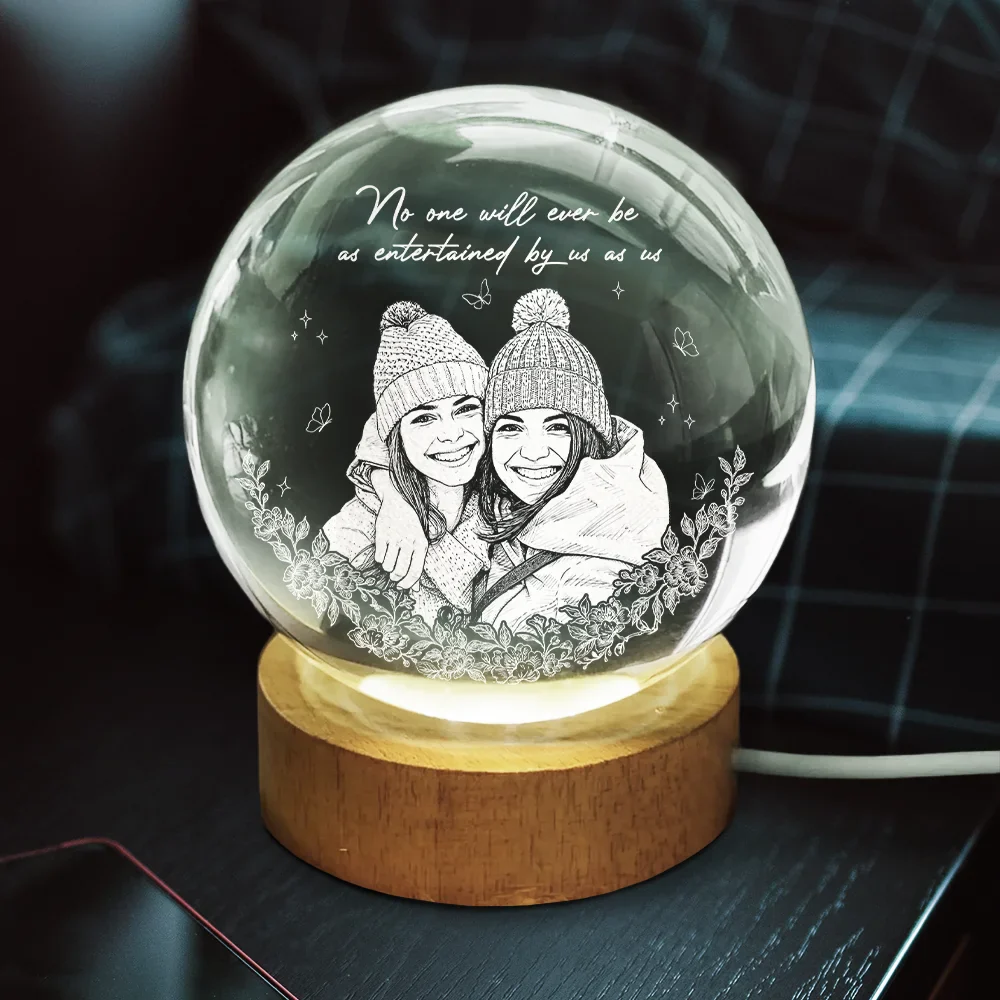 Custom Photo Pencil Sketch Art A True Friendship Is A Journey Without An End - Personalized Crystal Globe Lamp - Image 4