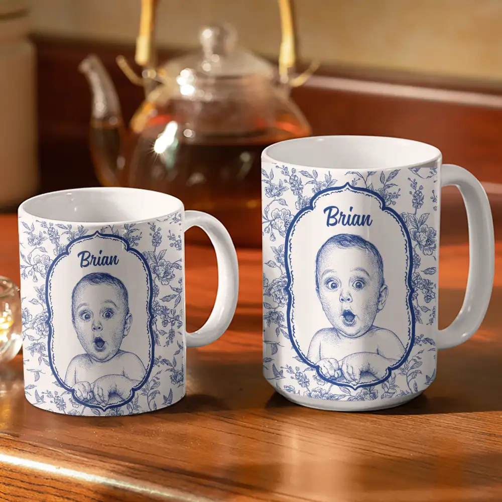 Custom Photo Pencil Sketch Art Dog Cat Kid Pet Portrait Toile - Personalized White Edge-to-Edge Mug - Image 4