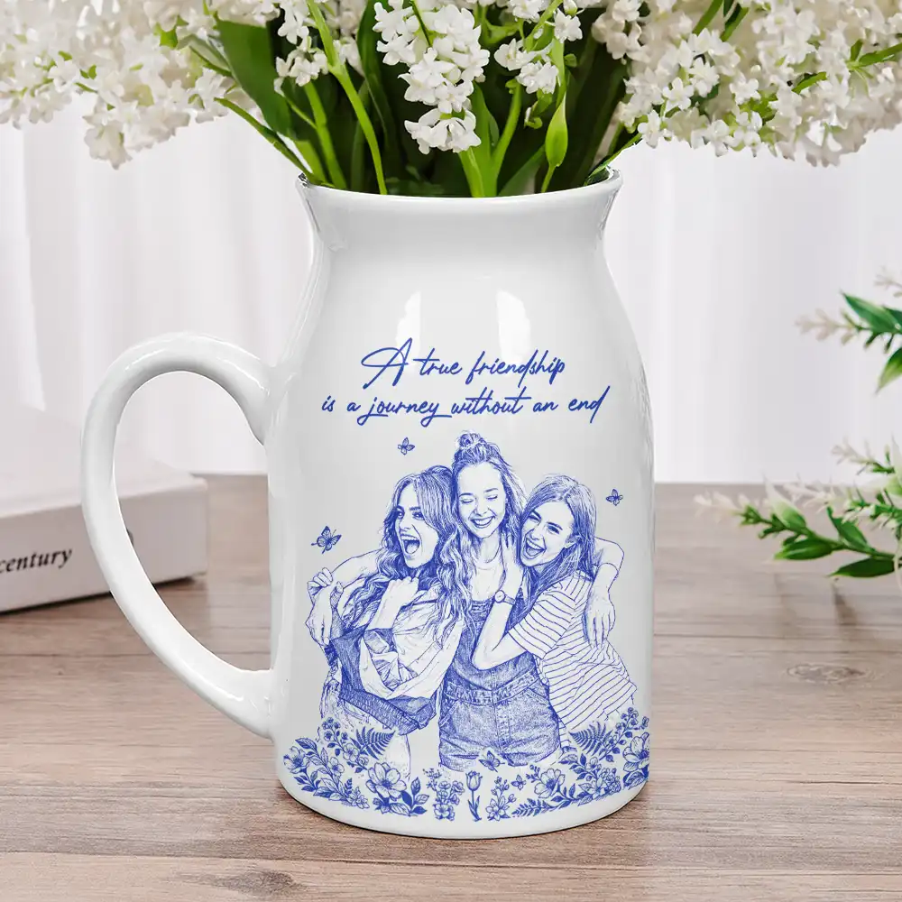 Custom Photo Pencil Sketch Art It Takes A Long Time To Grow An Old Friend - Personalized Ceramic Flower Vase - Image 3
