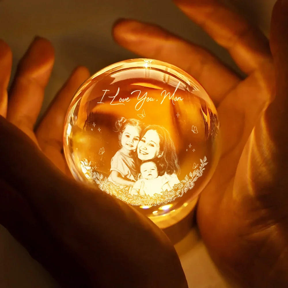 Custom Photo Pencil Sketch Art Loving Family - Personalized Crystal Globe Lamp - Image 5