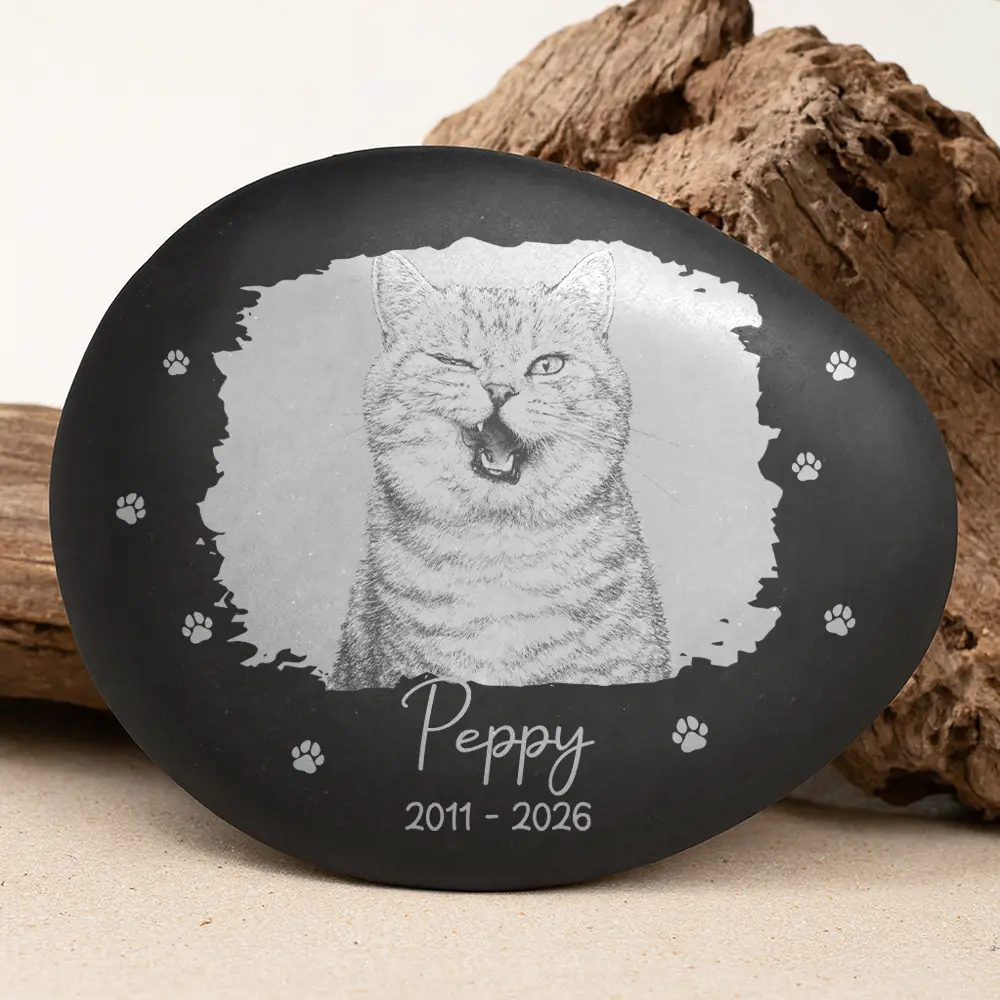 Custom Photo Pencil Sketch Art Memorial Family Dog Cat Portrait - Personalized Printed Rock - Image 3