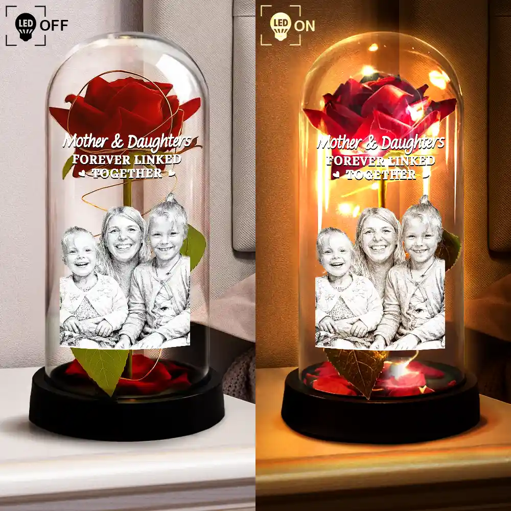 Custom Photo Pencil Sketch Art The Love Between Mother & Daughter Is Forever - Personalized Everlasting Rose Dome Lamp - Image 5