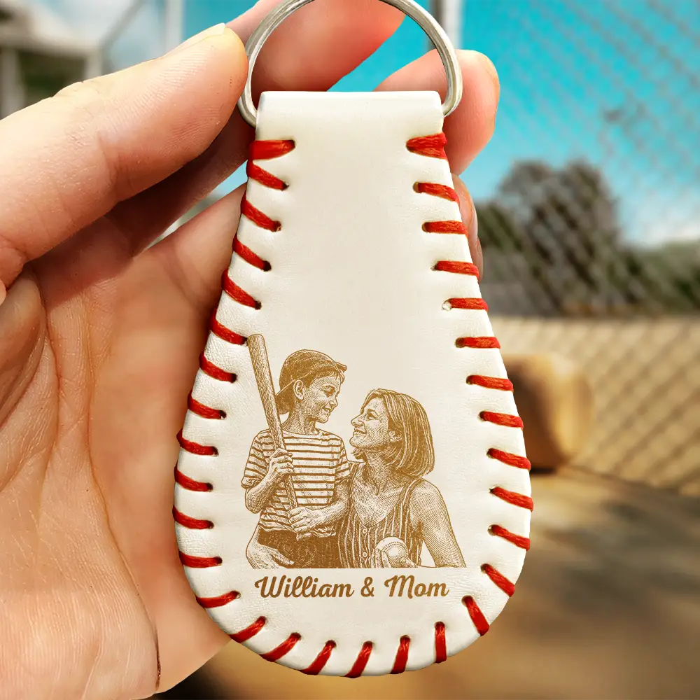 Custom Photo Pencil Sketch Behind Every Baseball Player - Personalized Leather Baseball Keychain - Image 3
