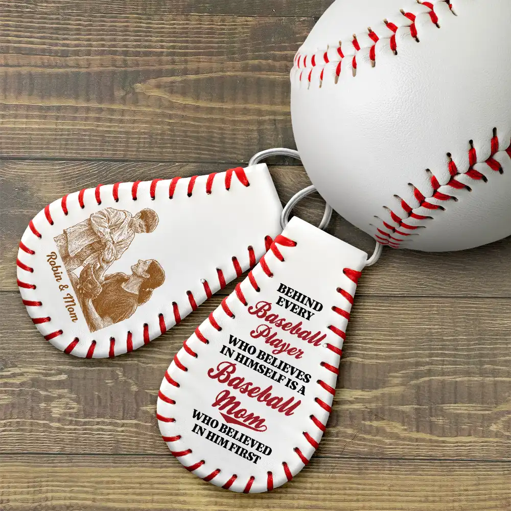 Custom Photo Pencil Sketch Behind Every Baseball Player - Personalized Leather Baseball Keychain - Image 4