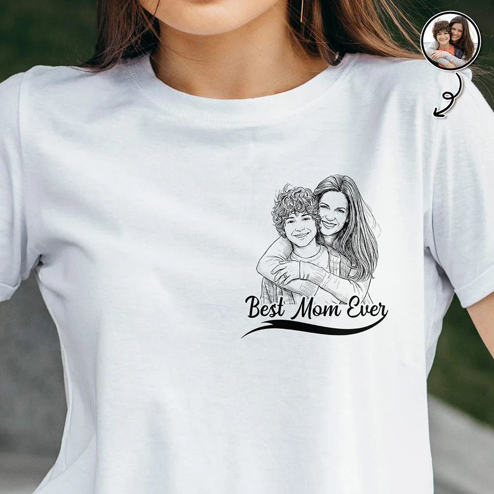 Custom Photo Pencil Sketch Best Dad Mom Ever Baseball - Personalized T Shirt - Image 2