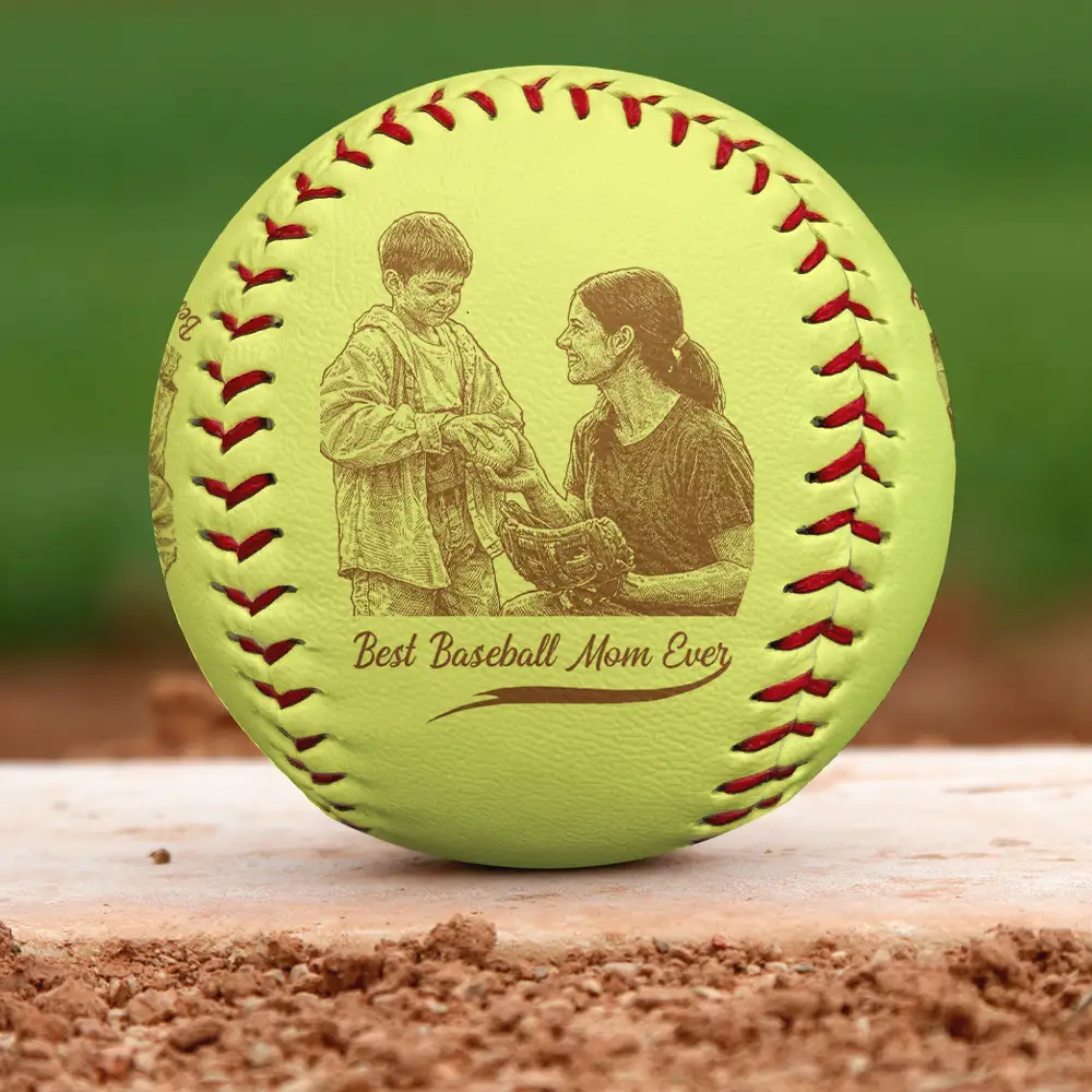 Custom Photo Pencil Sketch Best Mom Ever - Personalized Baseball, Softball - Image 4