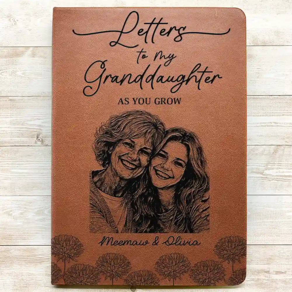 Custom Photo Pencil Sketch Birth Month Flowers Letters To My Daughter And Son - Personalizd Leather Journal - Image 4
