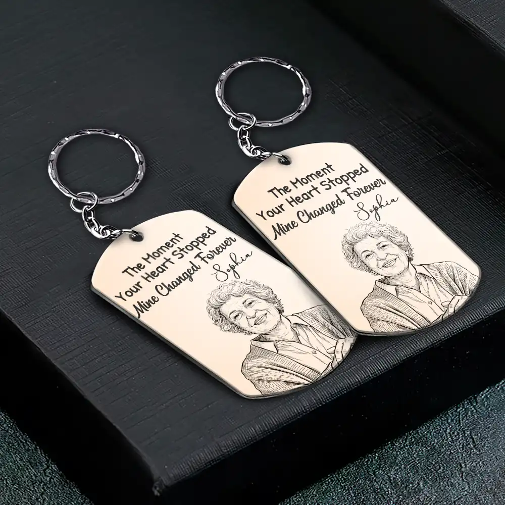 Custom Photo Pencil Sketch Calendar Memorial The Moment Your Heart Stopped - Personalized Aluminum Keychain - Image 3