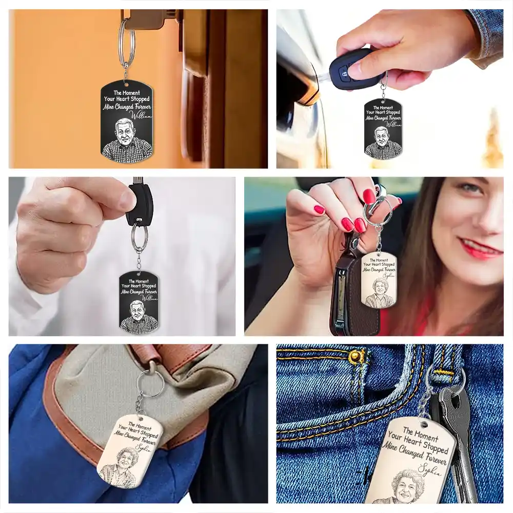 Custom Photo Pencil Sketch Calendar Memorial The Moment Your Heart Stopped - Personalized Aluminum Keychain - Image 7