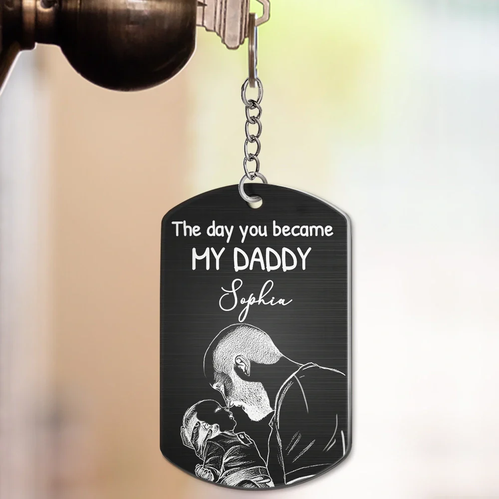 Custom Photo Pencil Sketch Calendar The Day You Became My Mom Dad - Personalized Aluminum Keychain - Image 5