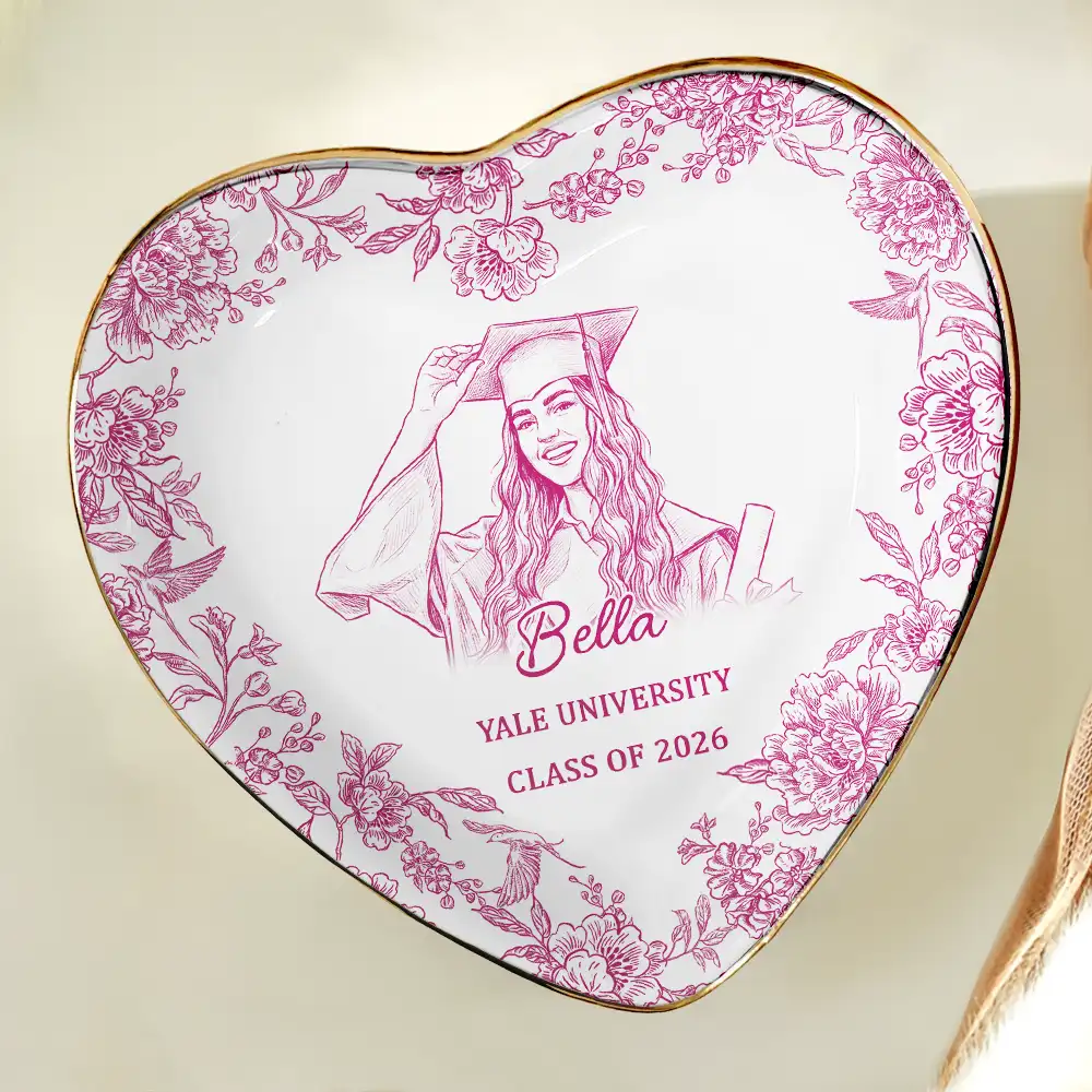 Custom Photo Pencil Sketch Congrats Graduation - Personalized Ring Dish - Image 6