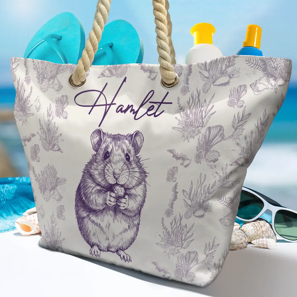 Custom Photo Pencil Sketch Dog Cat In Toile De Jouy Pattern - Personalized Beach Bag - Image 5