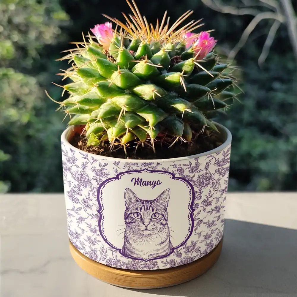 Custom Photo Pencil Sketch Dog Cat Pet Portrait Toile - Personalized Ceramic Plant Pot - Image 5