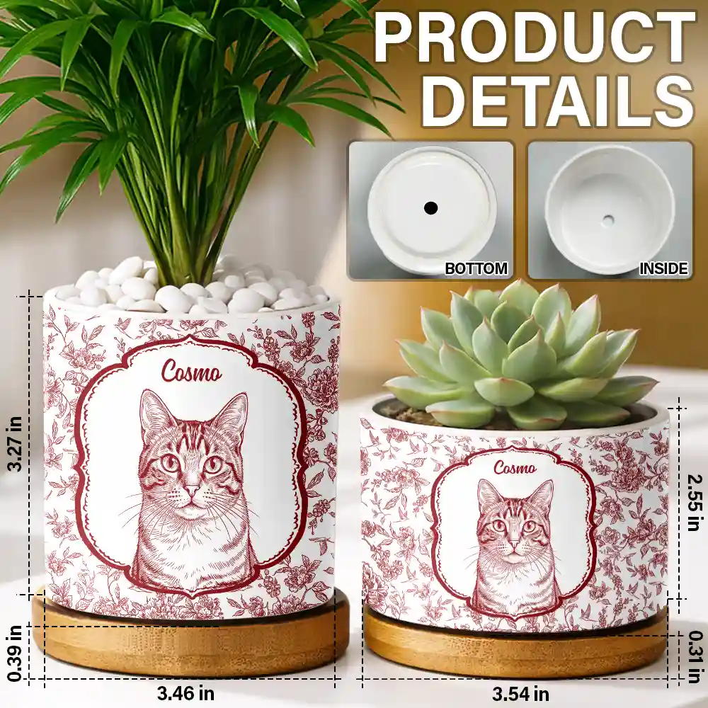 Custom Photo Pencil Sketch Dog Cat Pet Portrait Toile - Personalized Ceramic Plant Pot - Image 6