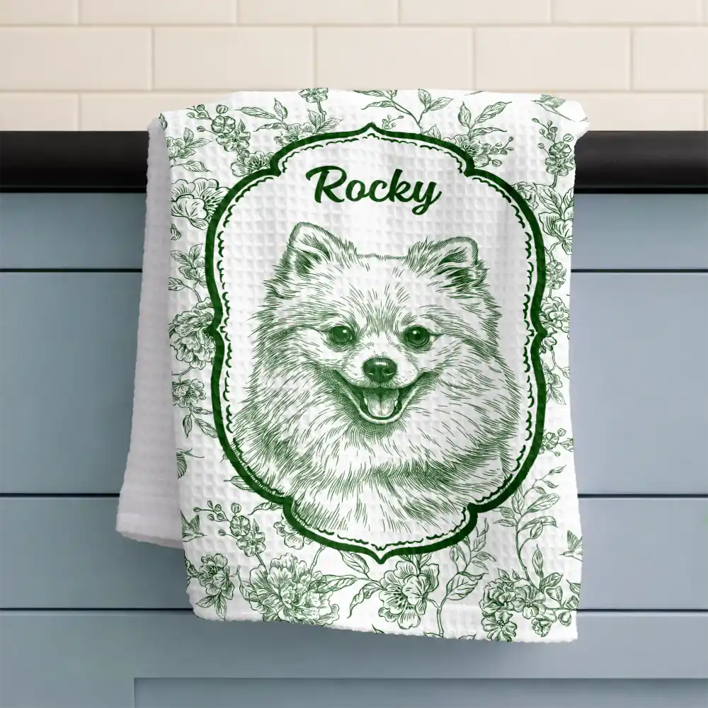 Custom Photo Pencil Sketch Dog Cat Pet Portrait Toile - Personalized Kitchen Towel - Image 4