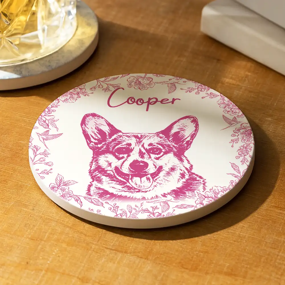 Custom Photo Pencil Sketch Dog Cat Portrait - Personalized Ceramic Coaster - Image 3