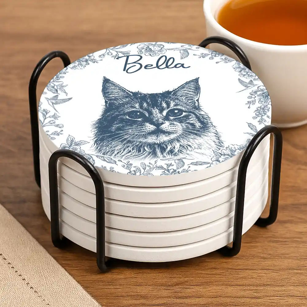 Custom Photo Pencil Sketch Dog Cat Portrait - Personalized Ceramic Coaster - Image 4