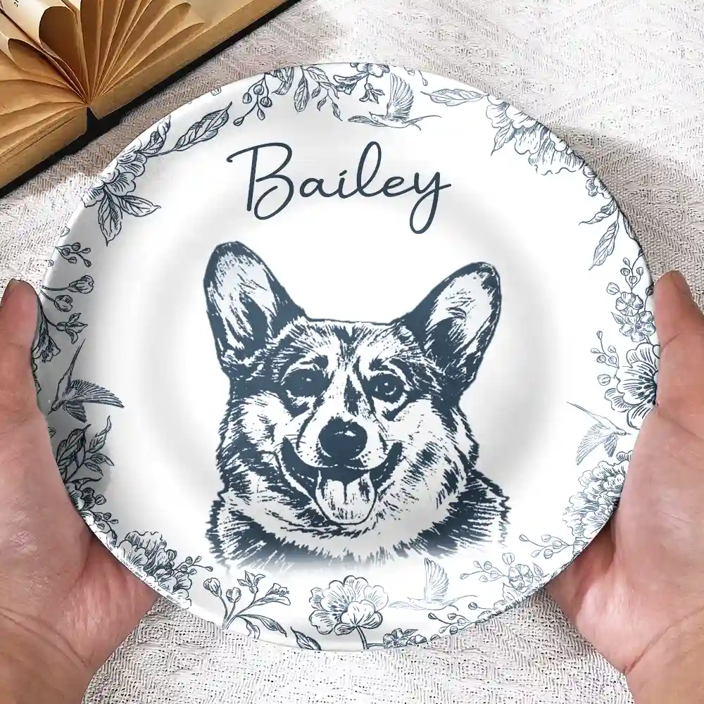 Custom Photo Pencil Sketch Dog Cat Portrait - Personalized Ceramic Plate - Image 4