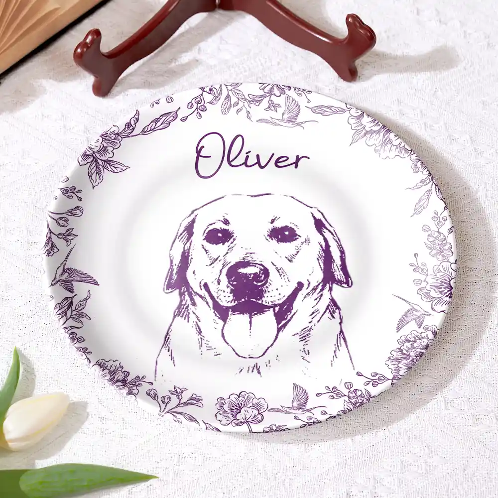 Custom Photo Pencil Sketch Dog Cat Portrait - Personalized Ceramic Plate - Image 5