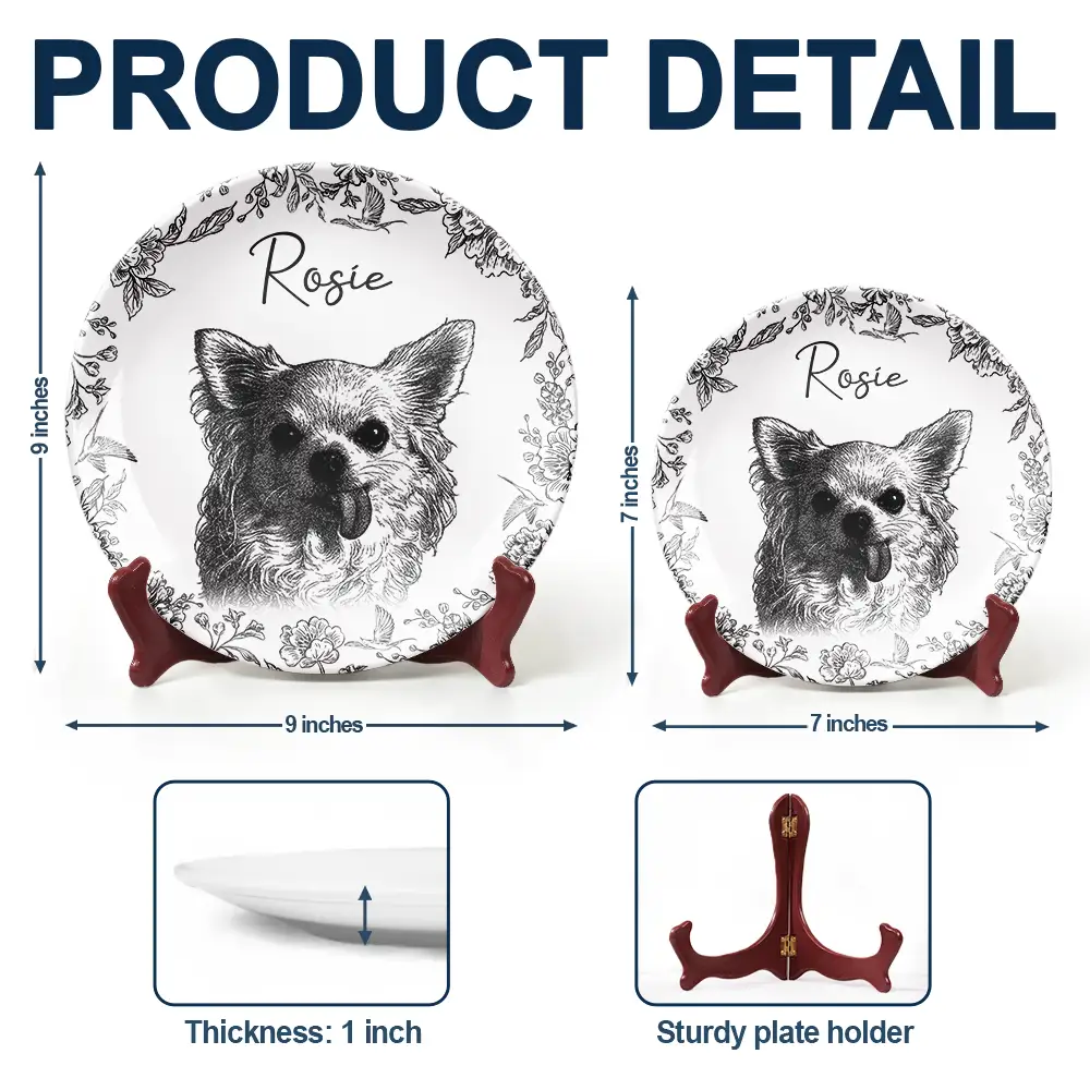 Custom Photo Pencil Sketch Dog Cat Portrait - Personalized Ceramic Plate - Image 6