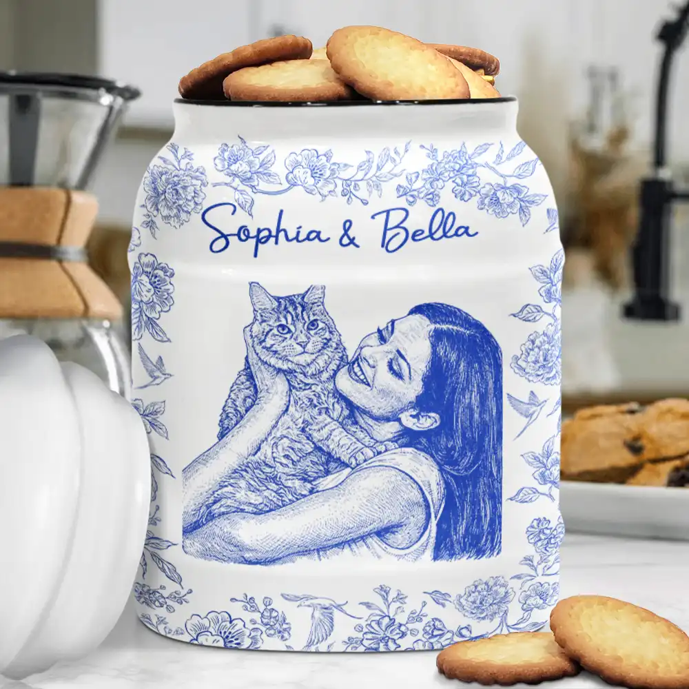 Custom Photo Pencil Sketch Dog Cat Portrait - Personalized Cookie Jar - Image 4