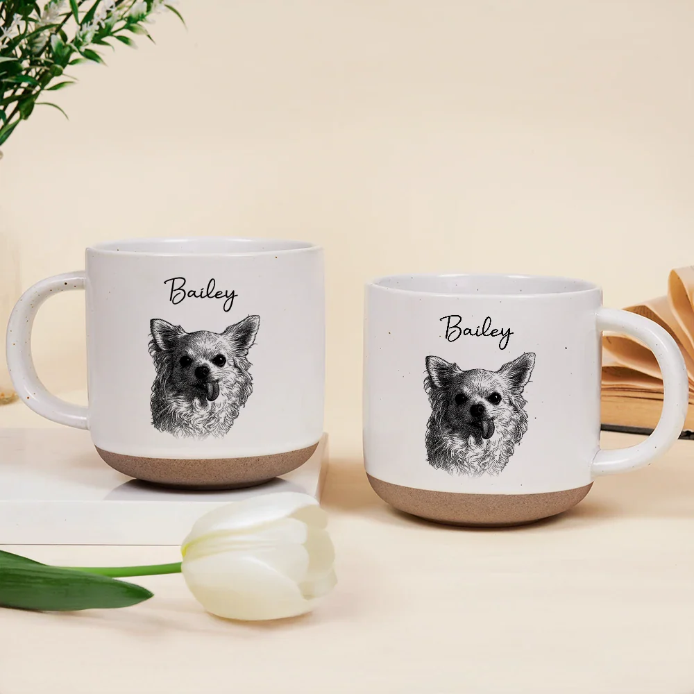 Custom Photo Pencil Sketch Dog Cat Portrait - Personalized Pottery Mug - Image 3
