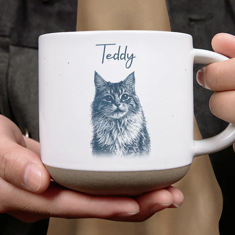 Custom Photo Pencil Sketch Dog Cat Portrait - Personalized Pottery Mug - Image 5