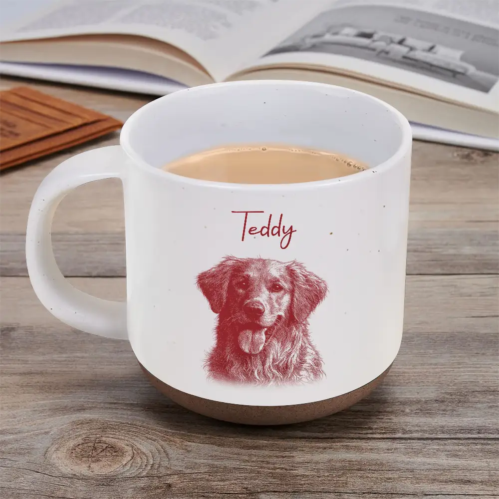 Custom Photo Pencil Sketch Dog Cat Portrait - Personalized Pottery Mug - Image 6