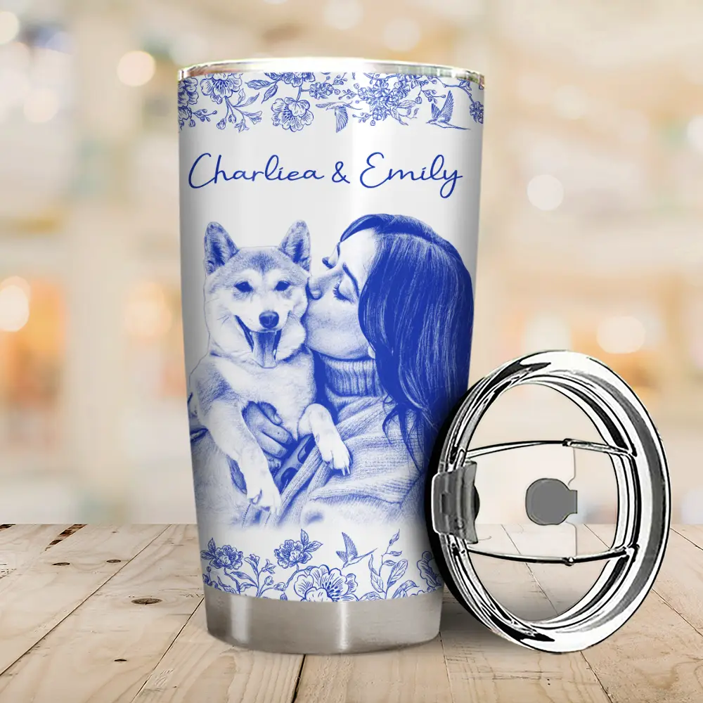 Custom Photo Pencil Sketch Dog Cat Portrait - Personalized Tumbler - Image 3