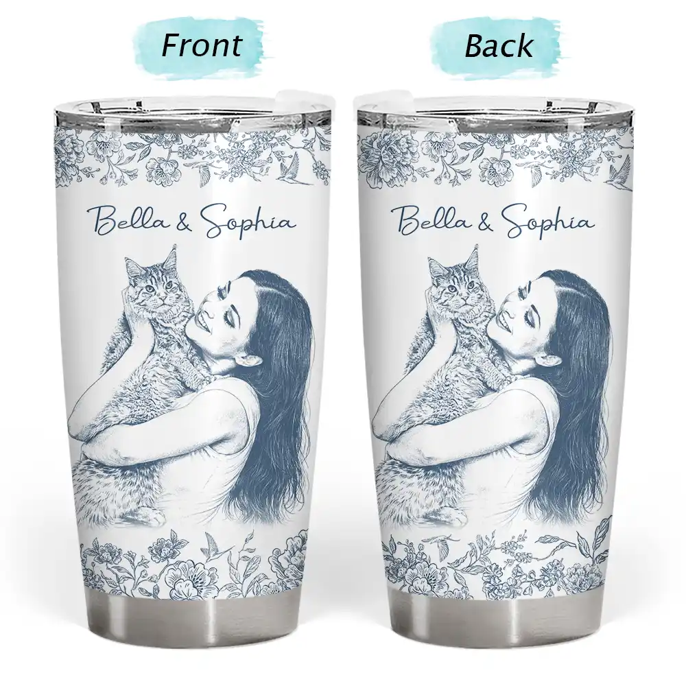 Custom Photo Pencil Sketch Dog Cat Portrait - Personalized Tumbler - Image 4