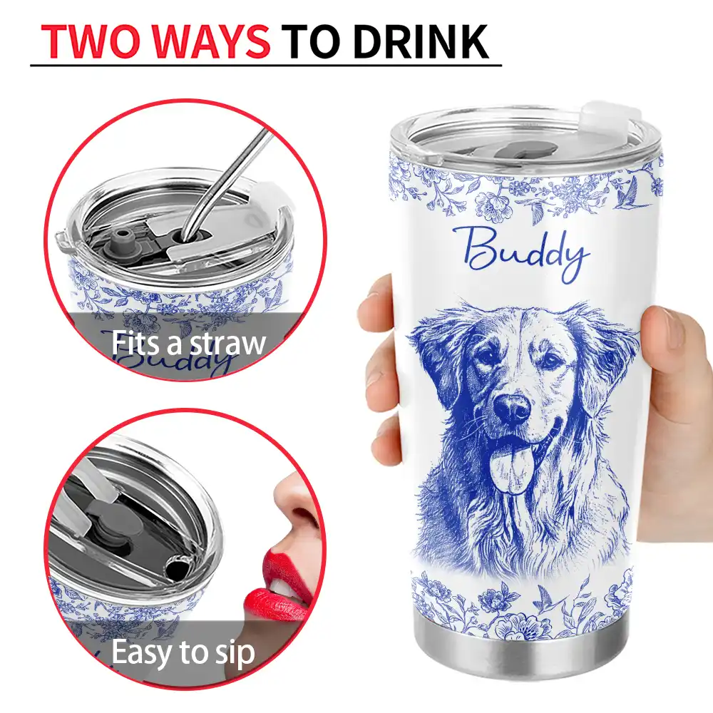 Custom Photo Pencil Sketch Dog Cat Portrait - Personalized Tumbler - Image 5